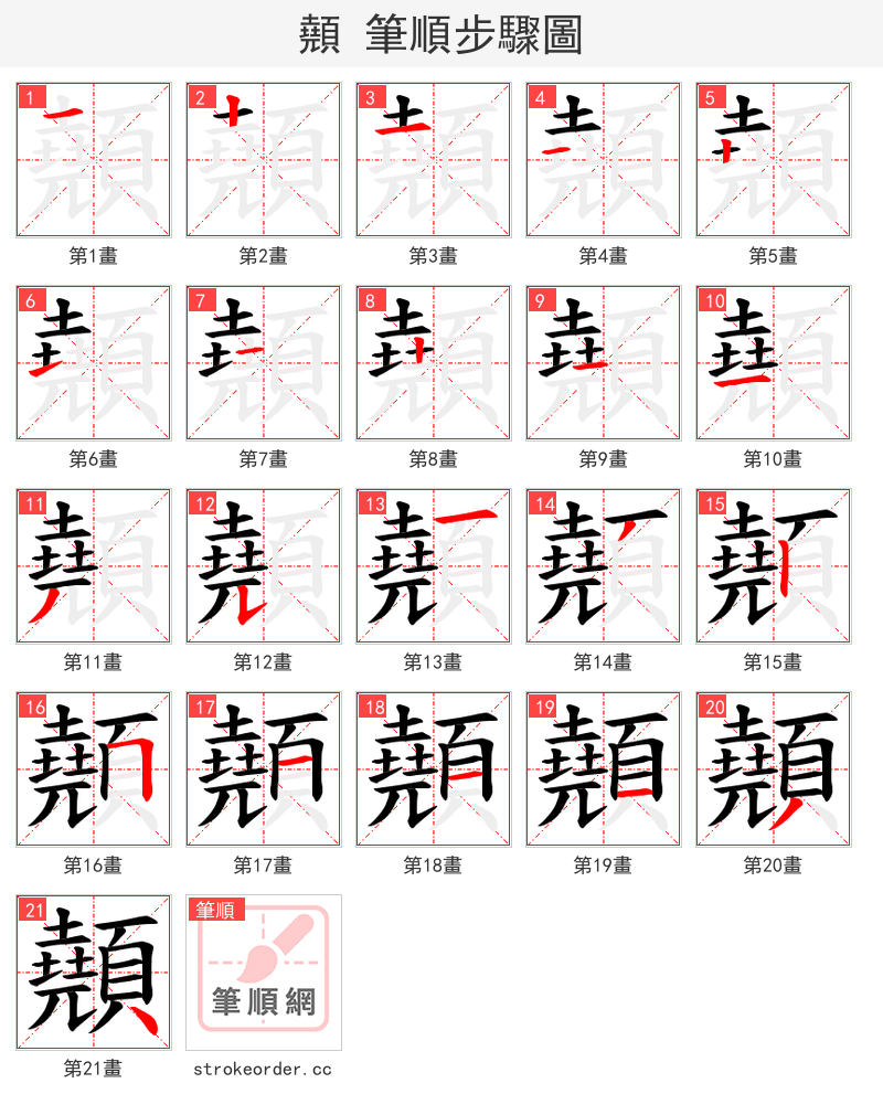 顤 的笔顺分步演示（一笔一画写字）