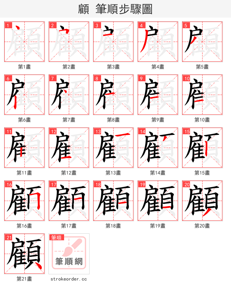 顧 的笔顺分步演示（一笔一画写字）