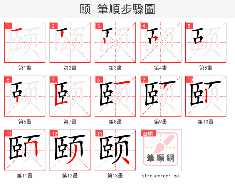 颐 的笔顺分步演示（一笔一画写字）