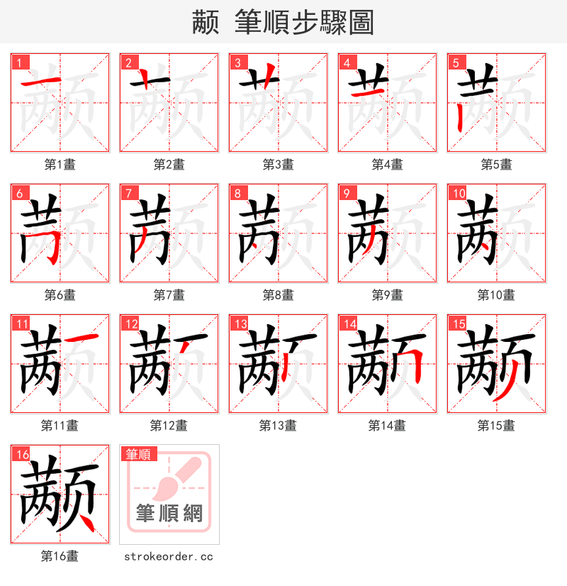 颟 的笔顺分步演示（一笔一画写字）