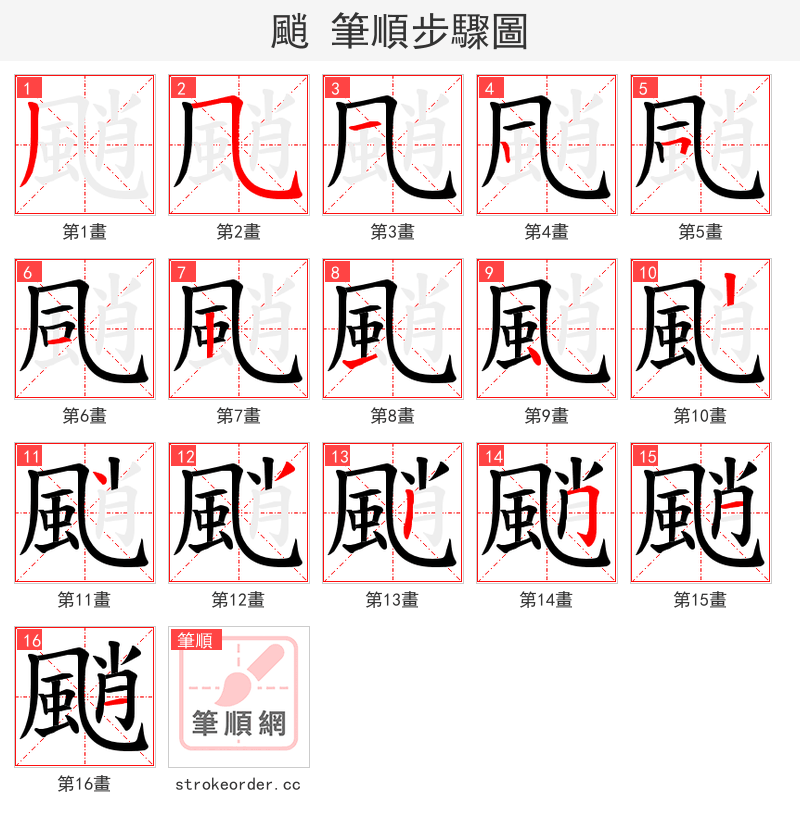 颵 的笔顺分步演示（一笔一画写字）