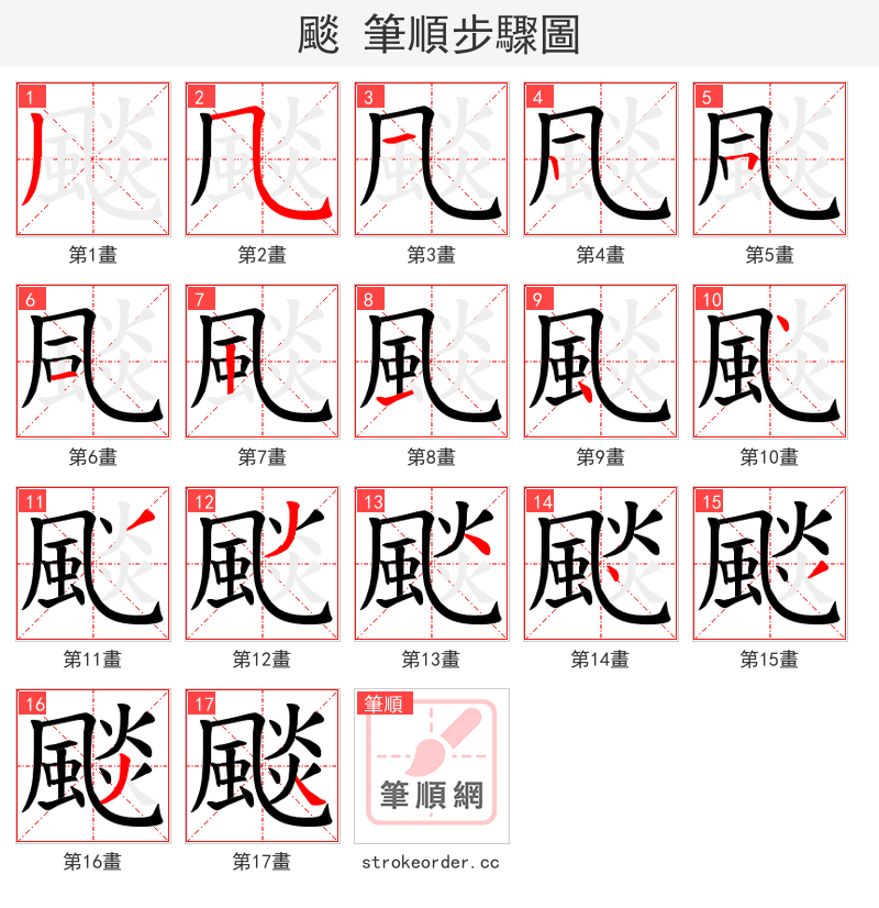 颷 的笔顺分步演示（一笔一画写字）