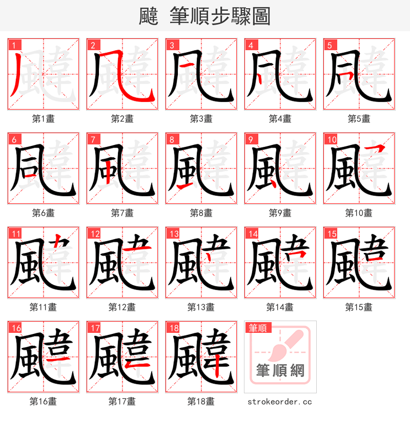 颹 的笔顺分步演示（一笔一画写字）