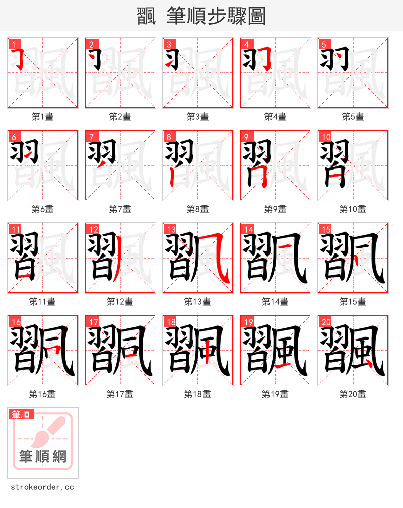 飁 的笔顺分步演示（一笔一画写字）
