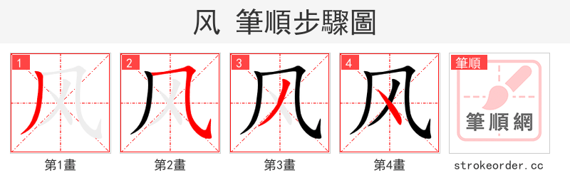 风 的笔顺分步演示（一笔一画写字）