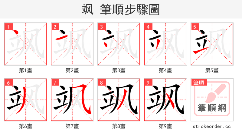 飒 的笔顺分步演示（一笔一画写字）
