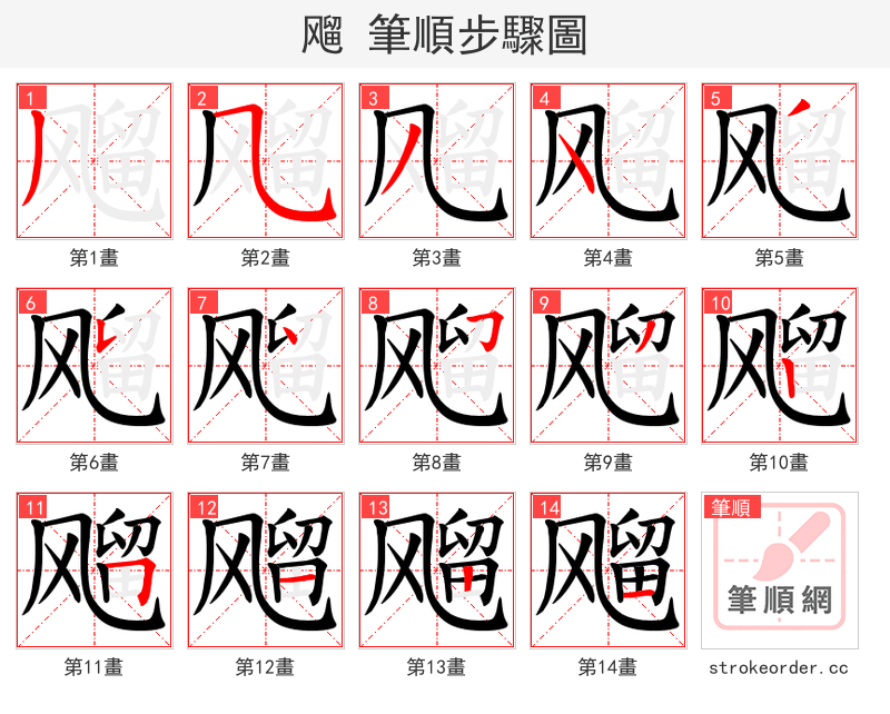 飗 的笔顺分步演示（一笔一画写字）