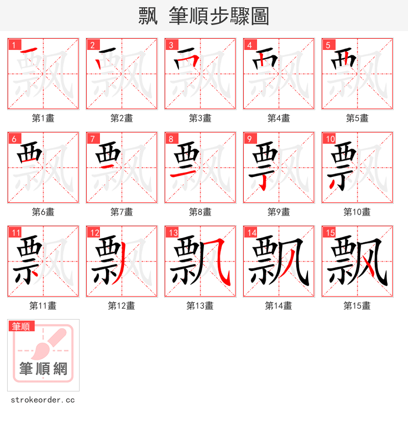 飘 的笔顺分步演示（一笔一画写字）