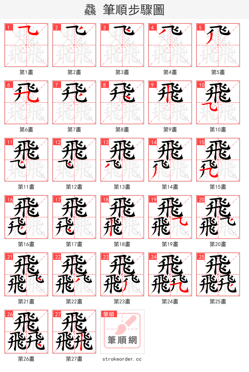 飝 的笔顺分步演示（一笔一画写字）