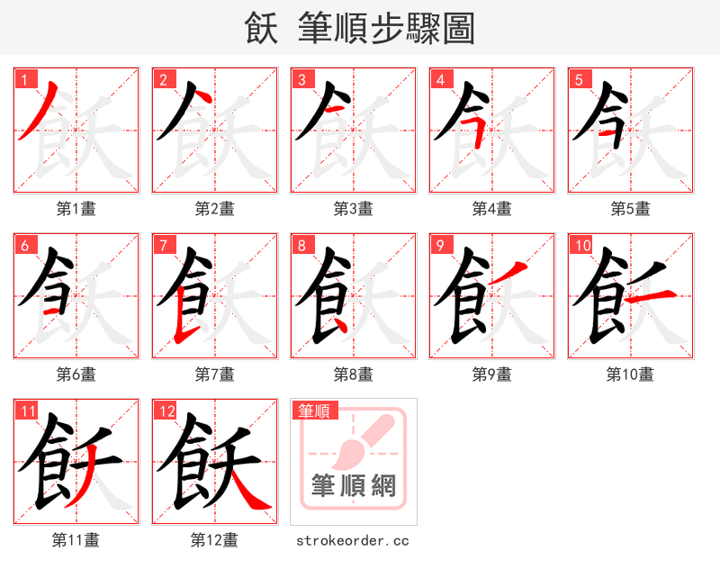 飫 的笔顺分步演示（一笔一画写字）
