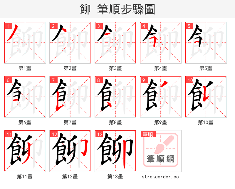 飹 的笔顺分步演示（一笔一画写字）