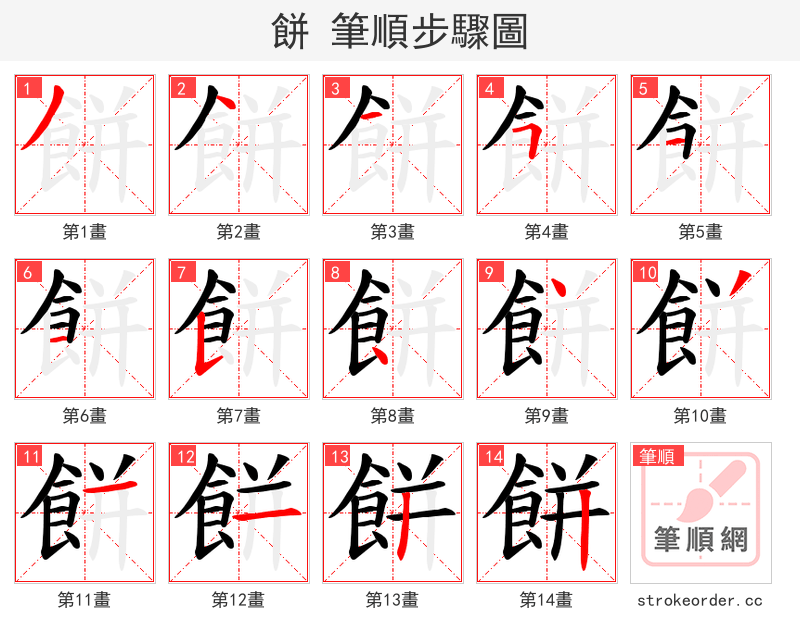 餅 的笔顺分步演示（一笔一画写字）