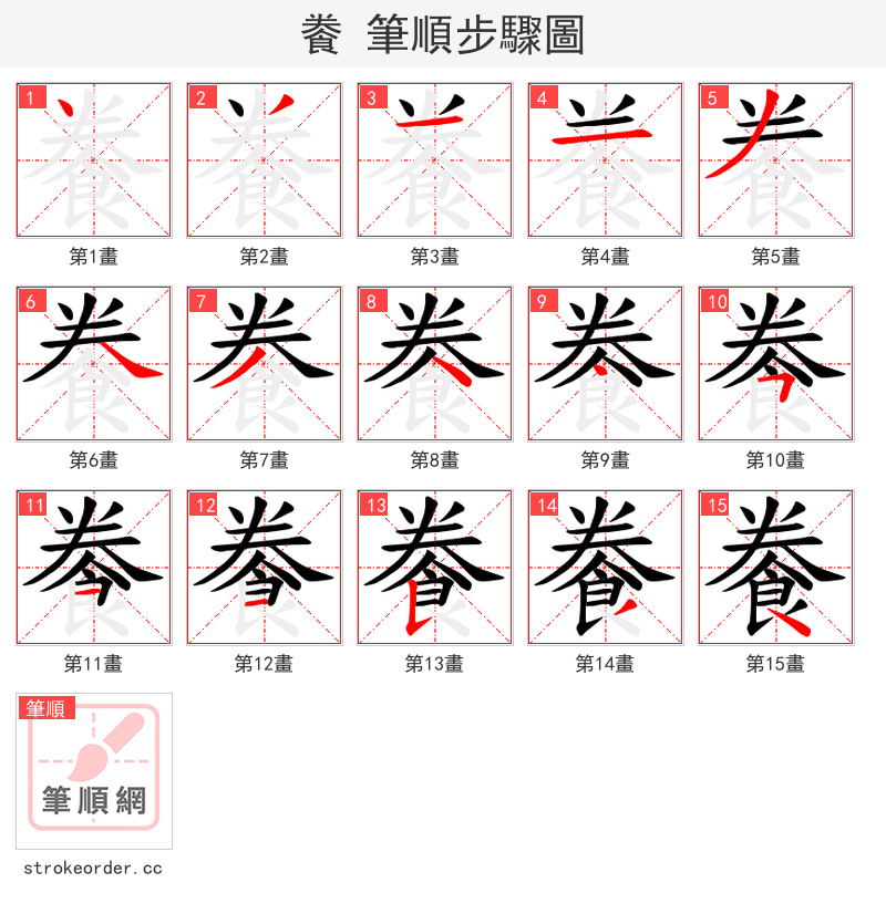 餋 的笔顺分步演示（一笔一画写字）