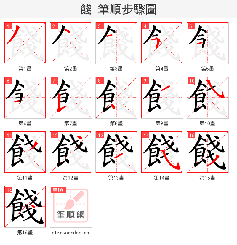 餞 的笔顺分步演示（一笔一画写字）