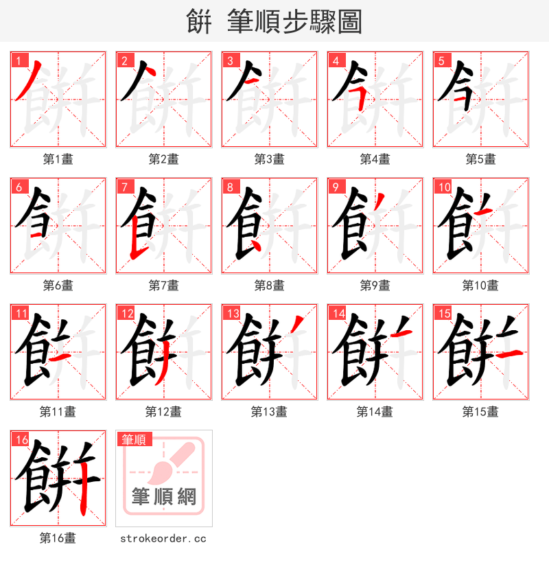餠 的笔顺分步演示（一笔一画写字）