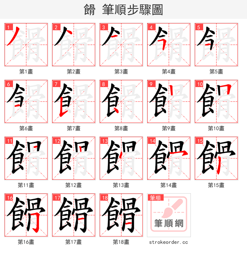 餶 的笔顺分步演示（一笔一画写字）