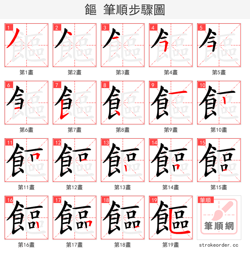 饇 的笔顺分步演示（一笔一画写字）