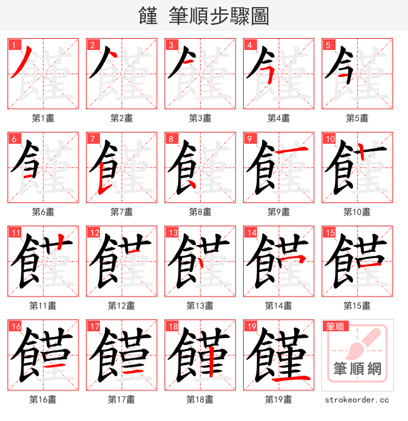 饉 的笔顺分步演示（一笔一画写字）