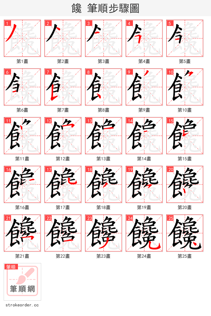 饞 的笔顺分步演示（一笔一画写字）