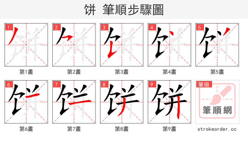饼 的笔顺分步演示（一笔一画写字）