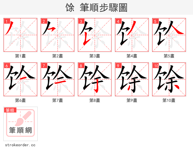 馀 的笔顺分步演示（一笔一画写字）