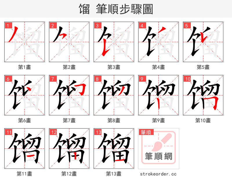 stroke order steps of 馏