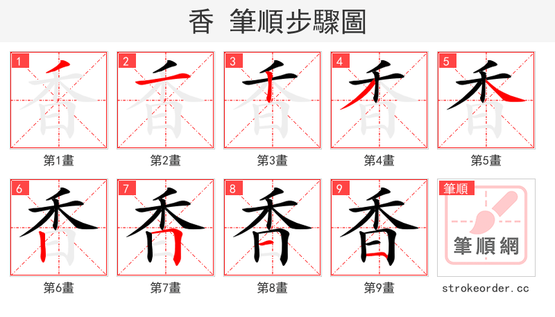 香 的笔顺分步演示（一笔一画写字）
