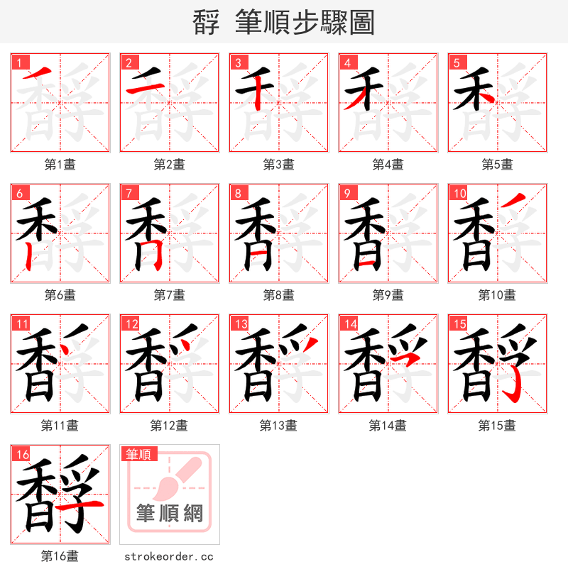 馟 的笔顺分步演示（一笔一画写字）