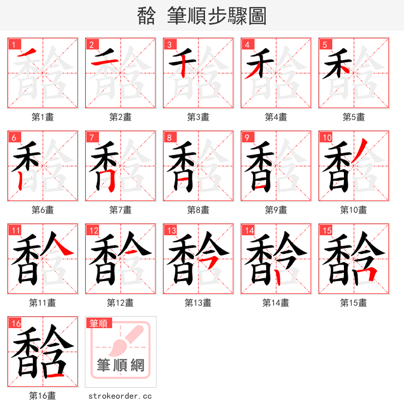 馠 的笔顺分步演示（一笔一画写字）