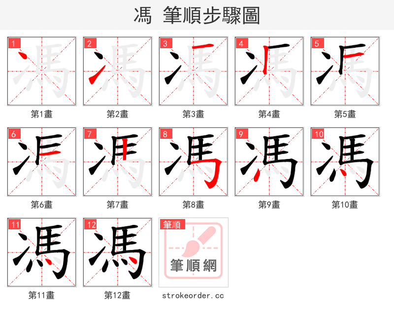 馮 的笔顺分步演示（一笔一画写字）