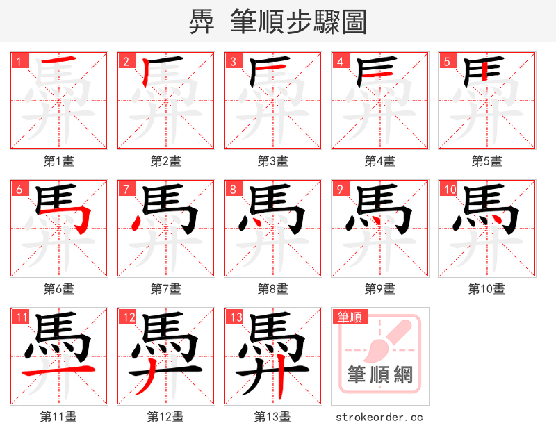 馵 的笔顺分步演示（一笔一画写字）