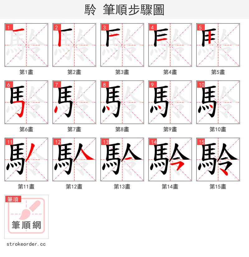 駖 的笔顺分步演示（一笔一画写字）