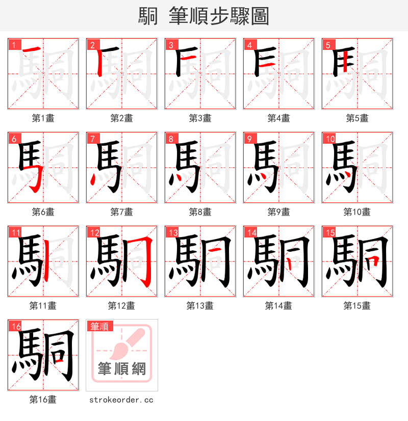 駧 的笔顺分步演示（一笔一画写字）
