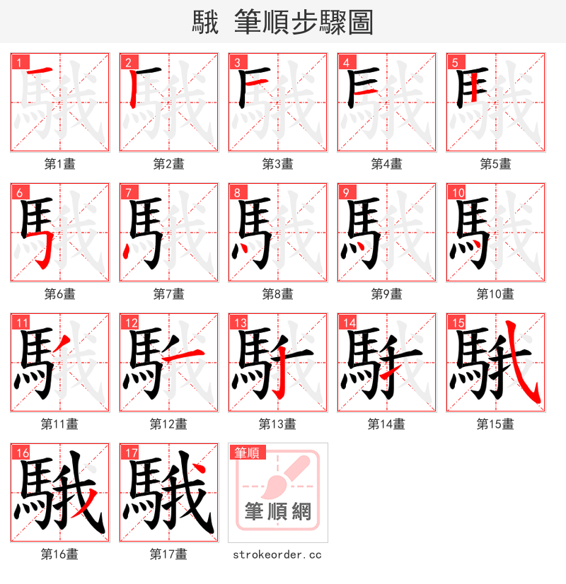 騀 的笔顺分步演示（一笔一画写字）