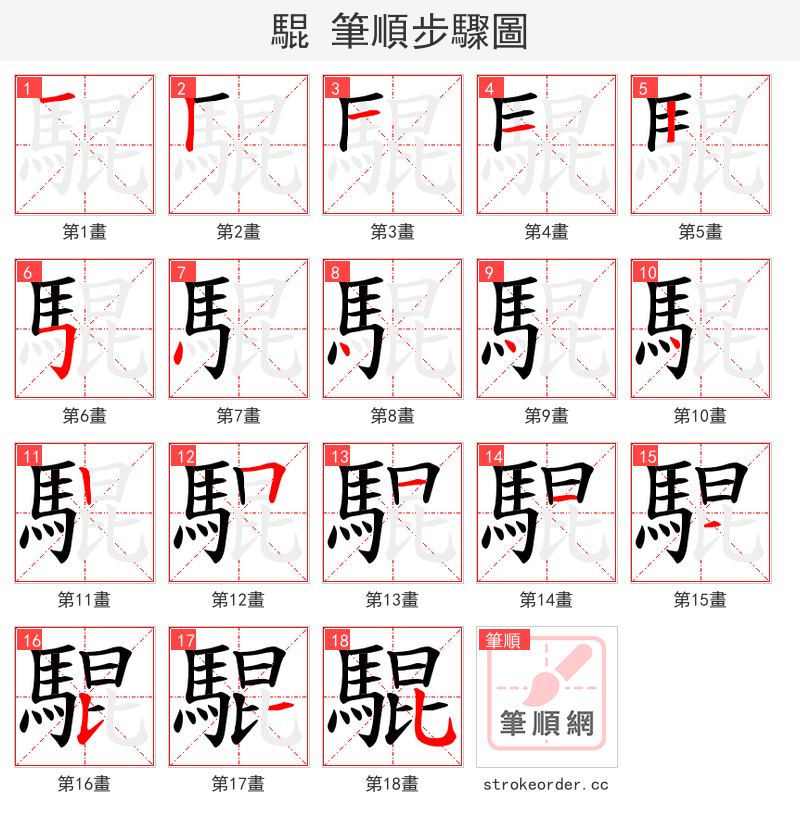 騉 的笔顺分步演示（一笔一画写字）