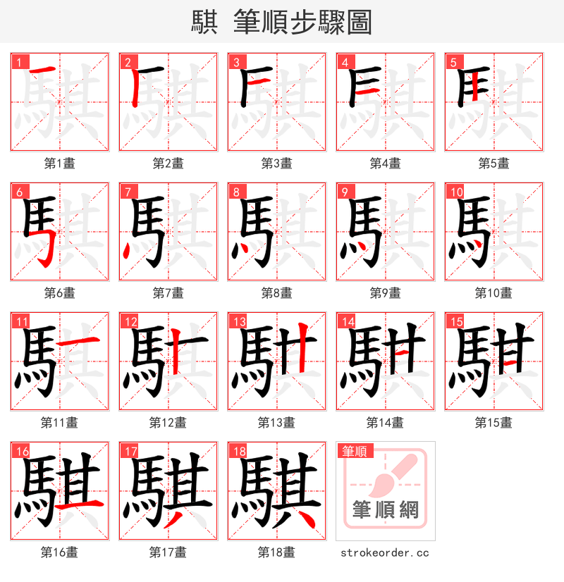 騏 的笔顺分步演示（一笔一画写字）