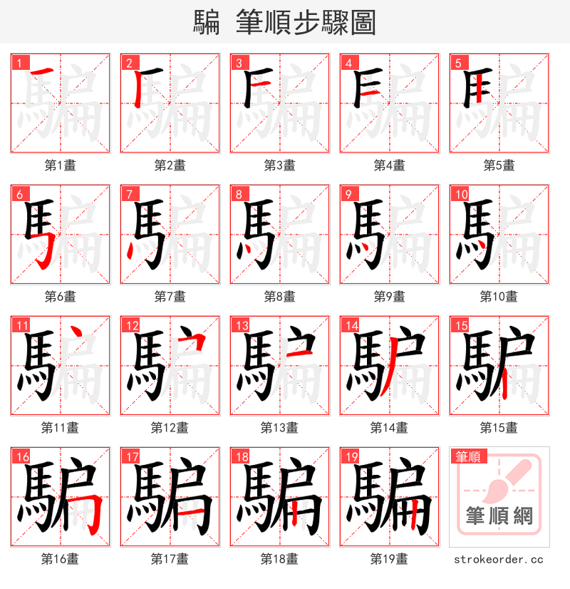 騙 的笔顺分步演示（一笔一画写字）