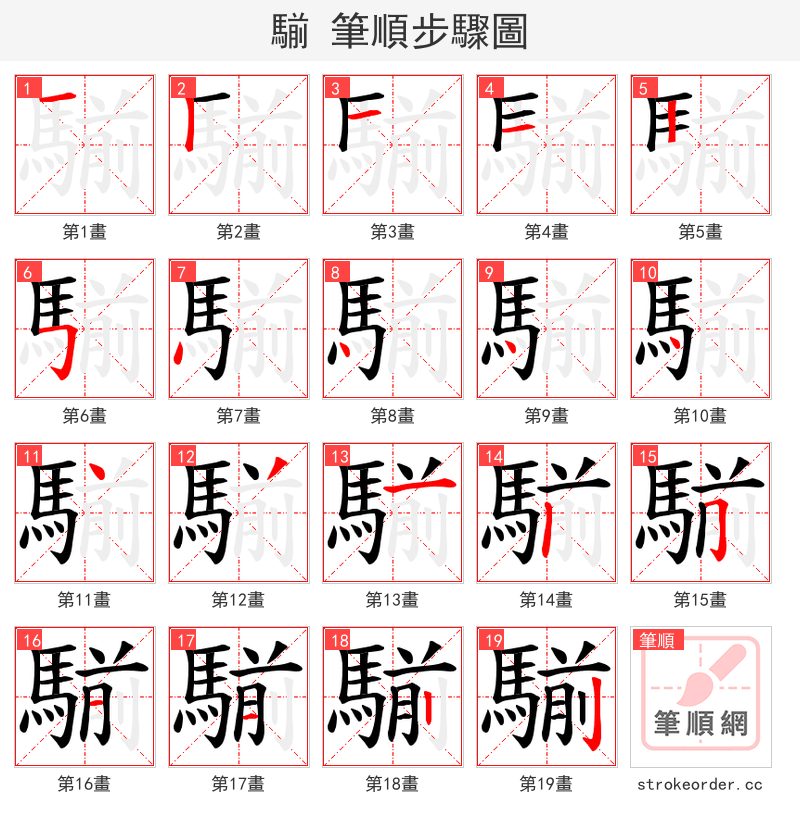 騚 的笔顺分步演示（一笔一画写字）
