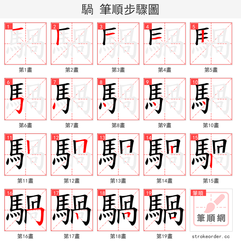 騧 的笔顺分步演示（一笔一画写字）