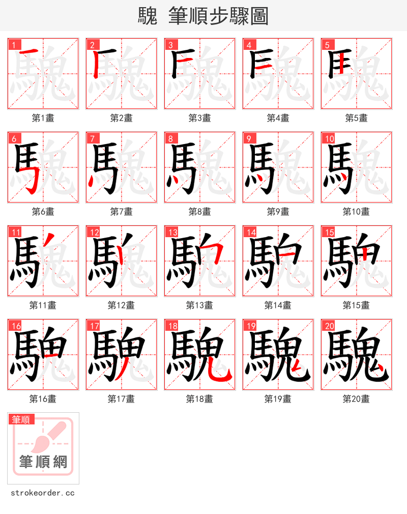 騩 的笔顺分步演示（一笔一画写字）