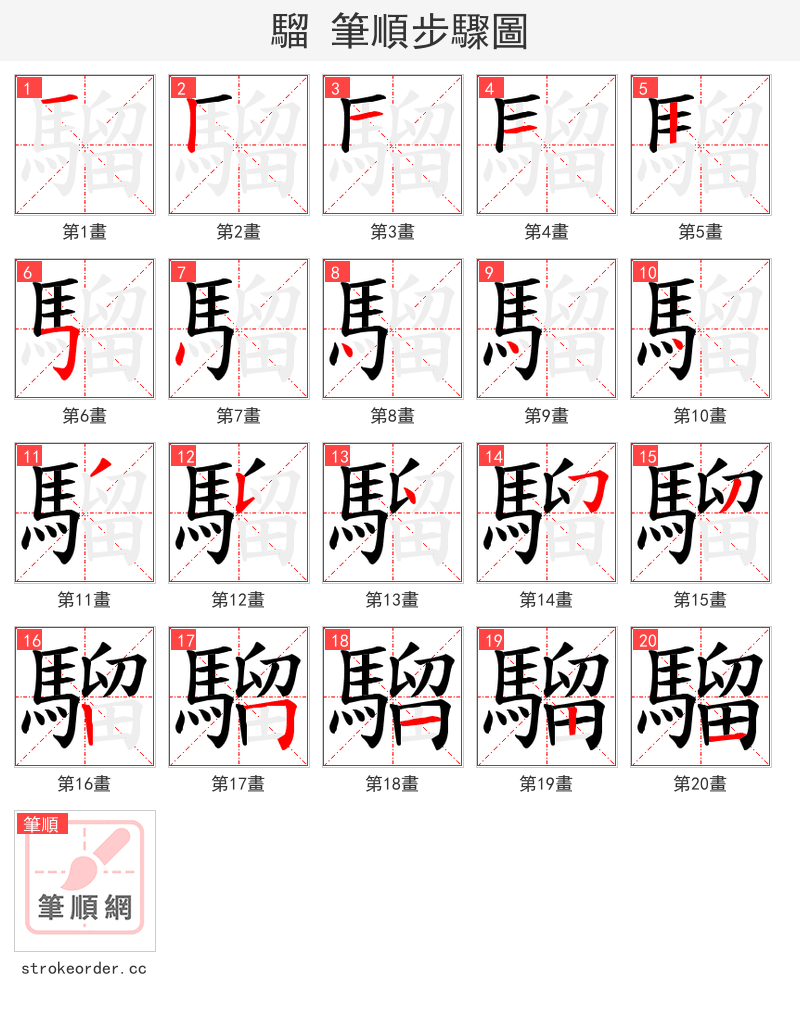 騮 的笔顺分步演示（一笔一画写字）