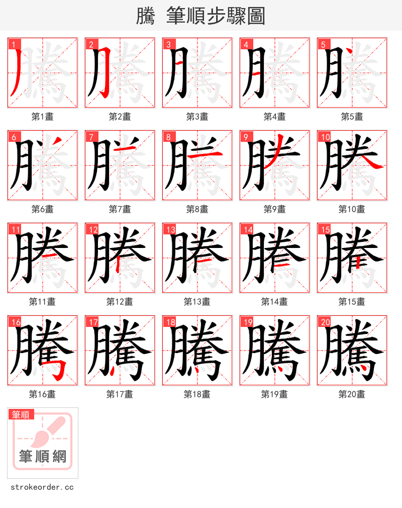 騰 的笔顺分步演示（一笔一画写字）