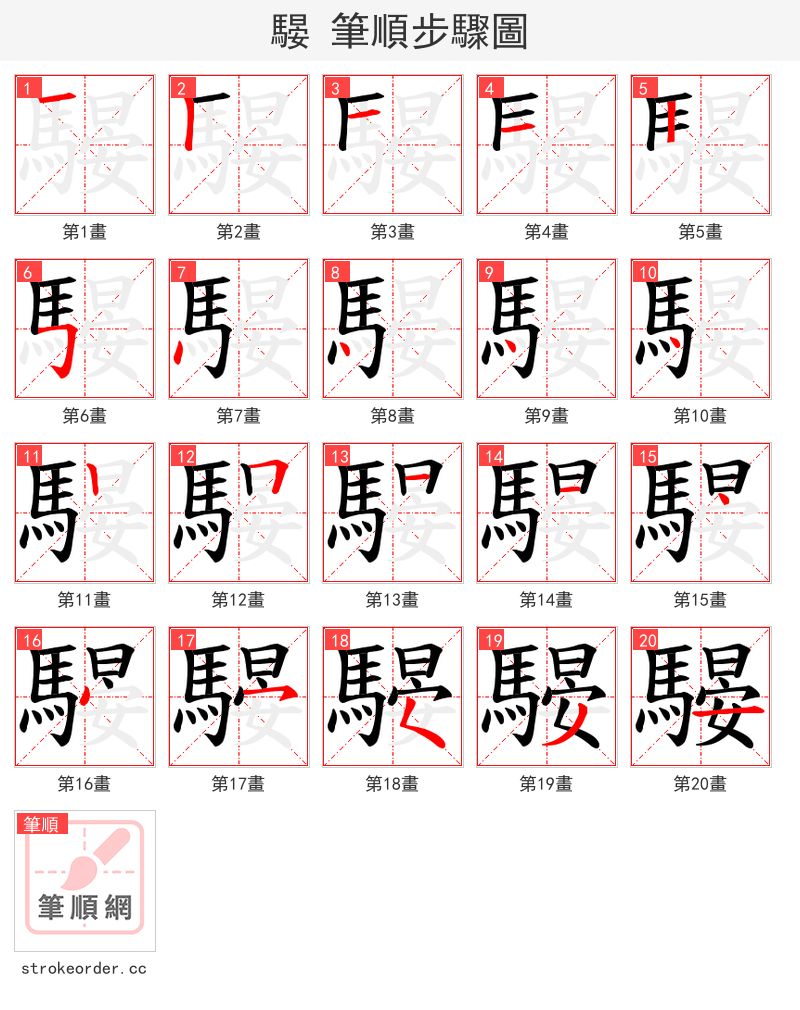 騴 的笔顺分步演示（一笔一画写字）