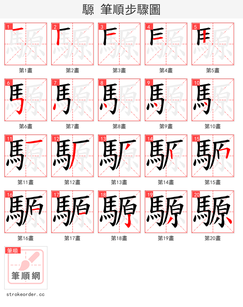 騵 的笔顺分步演示（一笔一画写字）