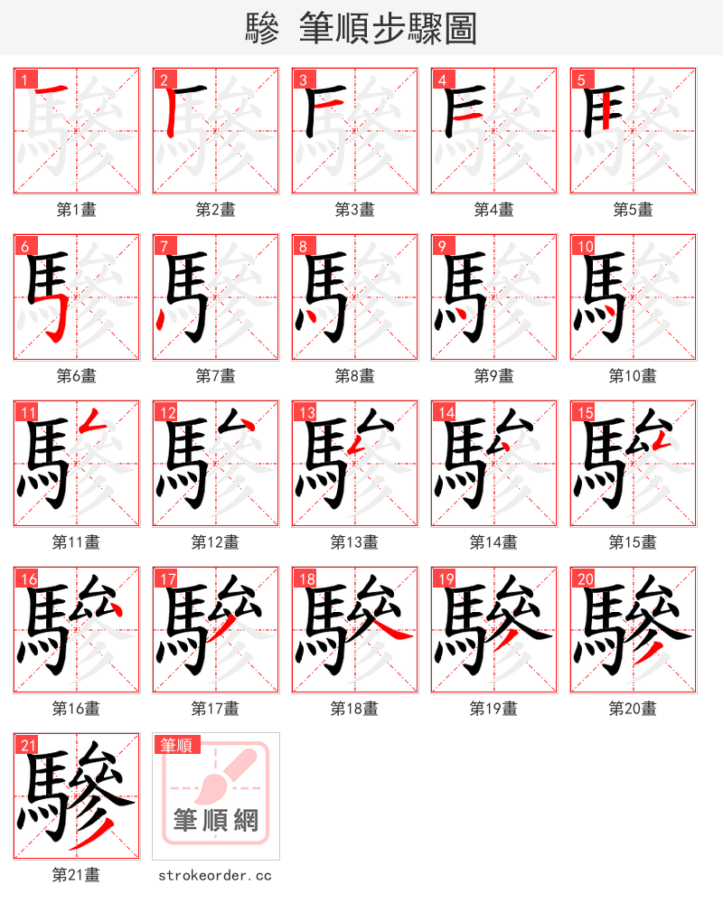 驂 的笔顺分步演示（一笔一画写字）