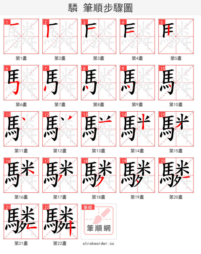 驎 的笔顺分步演示（一笔一画写字）