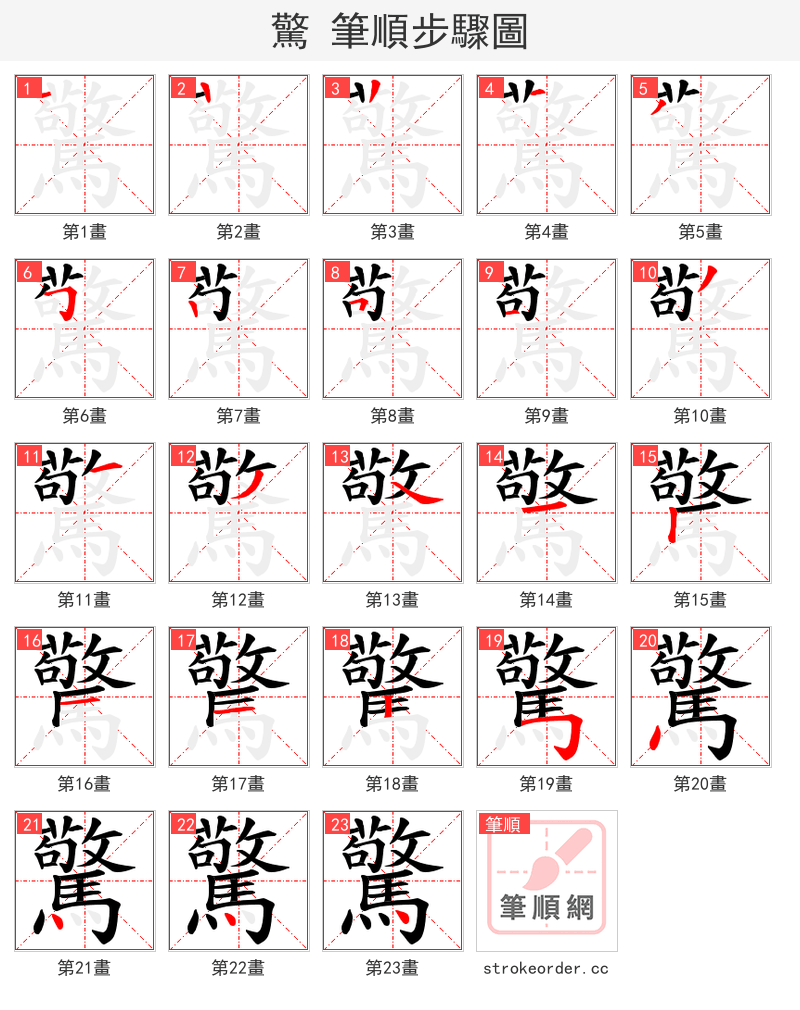 驚 的笔顺分步演示（一笔一画写字）