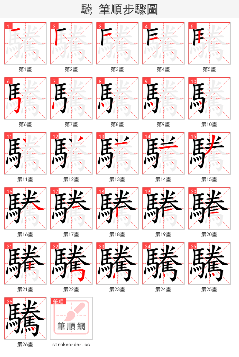 驣 的笔顺分步演示（一笔一画写字）