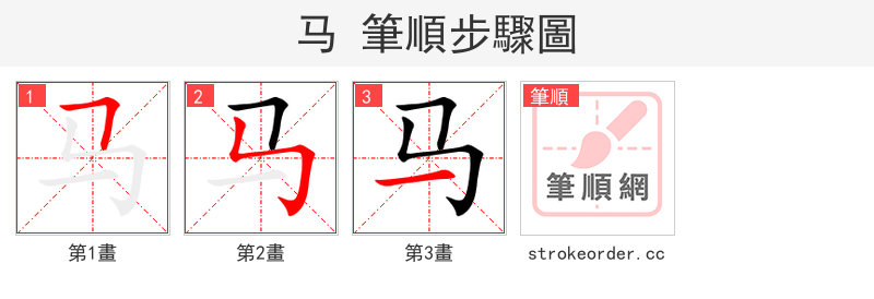 马 的笔顺分步演示（一笔一画写字）