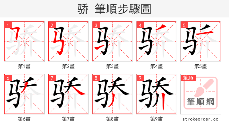 stroke order steps of 骄